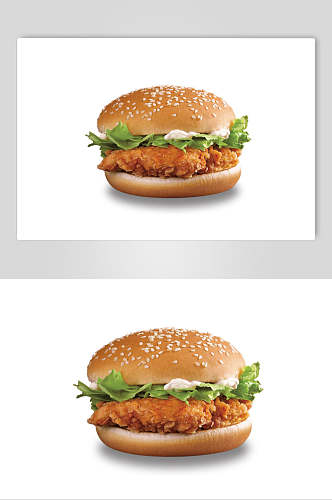 鸡排夹心白底汉堡食物图片