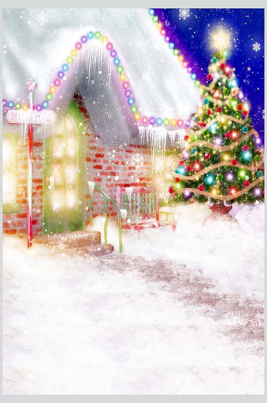 圣诞树卡通田园背景图片