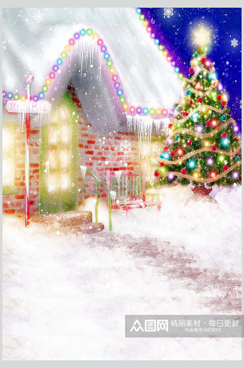 圣诞树卡通田园背景图片素材
