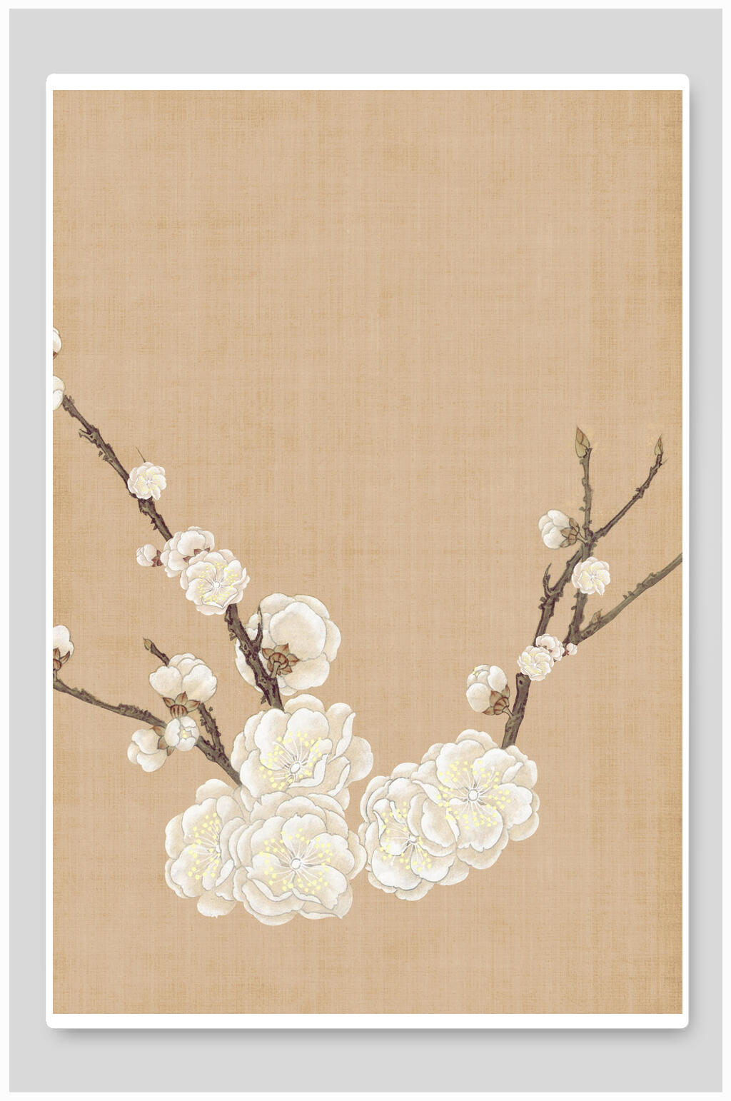 树枝花朵黄色简约中国风工笔画背景素材