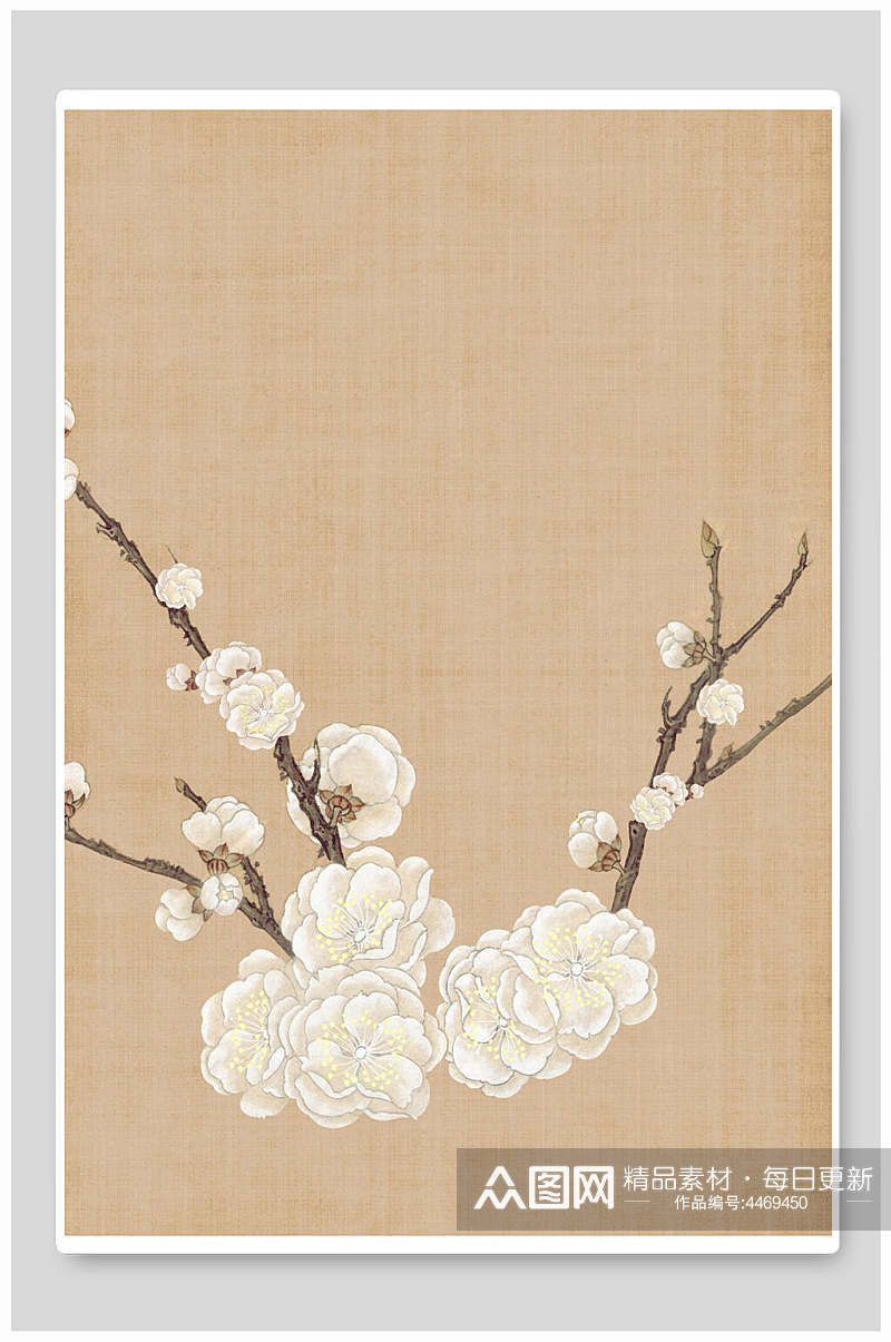 树枝花朵黄色简约中国风工笔画背景素材