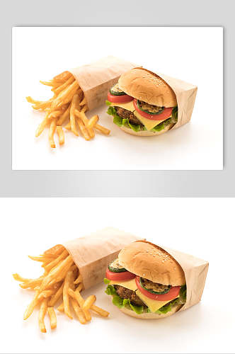 薯条白底汉堡食物图片