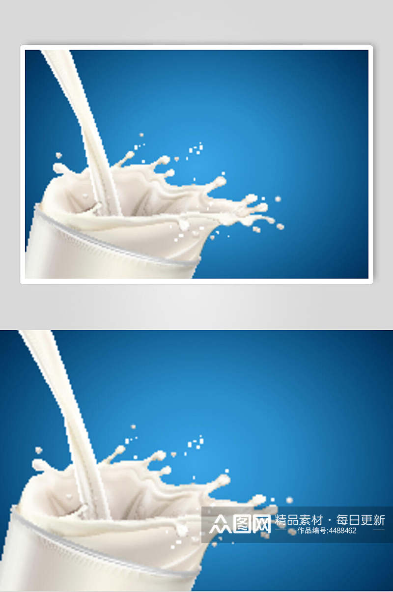 蓝白简约牛奶制品合成广告矢量素材素材