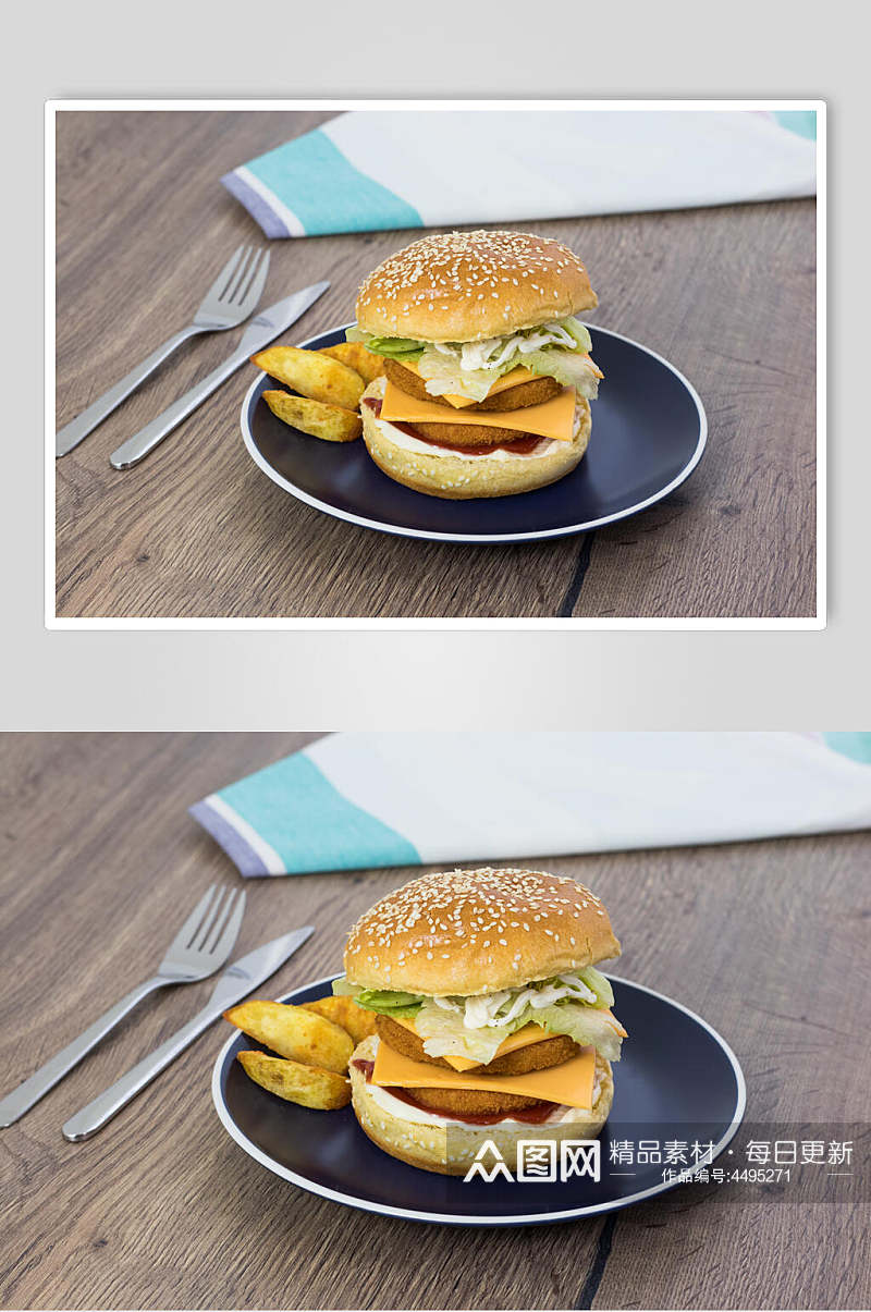 西餐餐饮汉堡美味效果图高清图片素材
