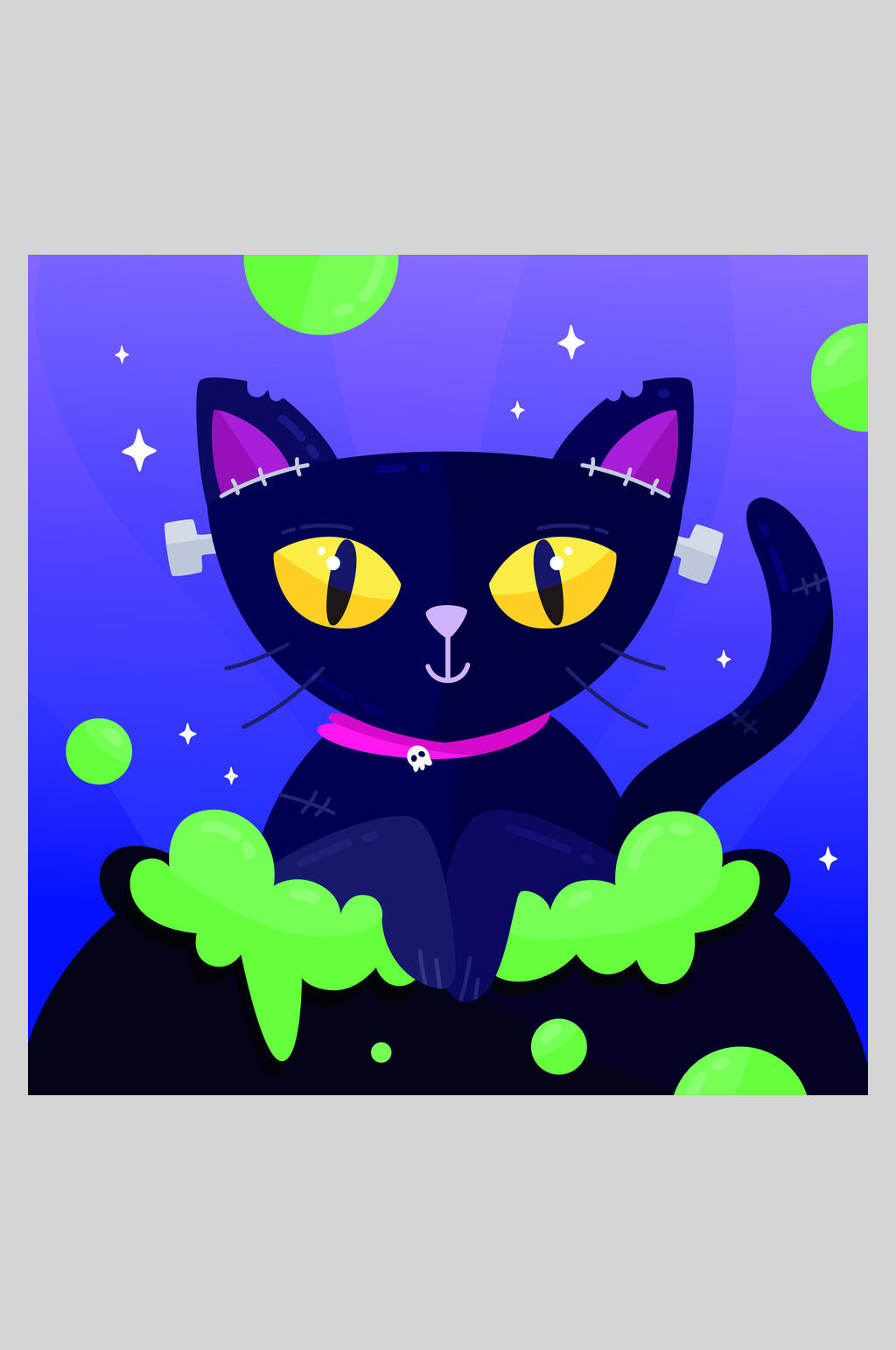 青色简约矢量猫咪万圣节插画素材