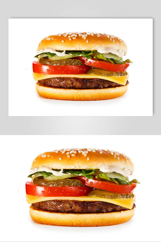 牛肉西红柿圈白底汉堡食物图片