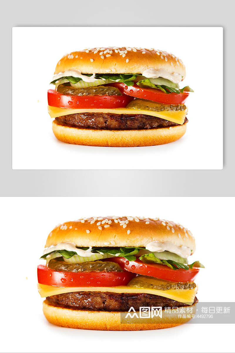 牛肉西红柿圈白底汉堡食物图片素材