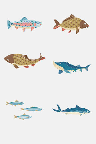 蓝黄小鱼清新卡通海洋生物免抠素材