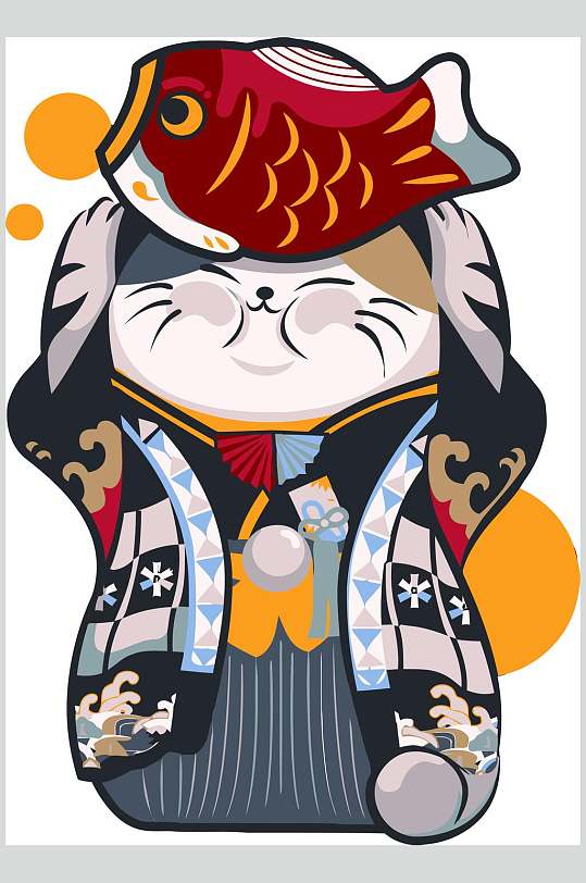 手举鲤鱼招财猫插画矢量素材