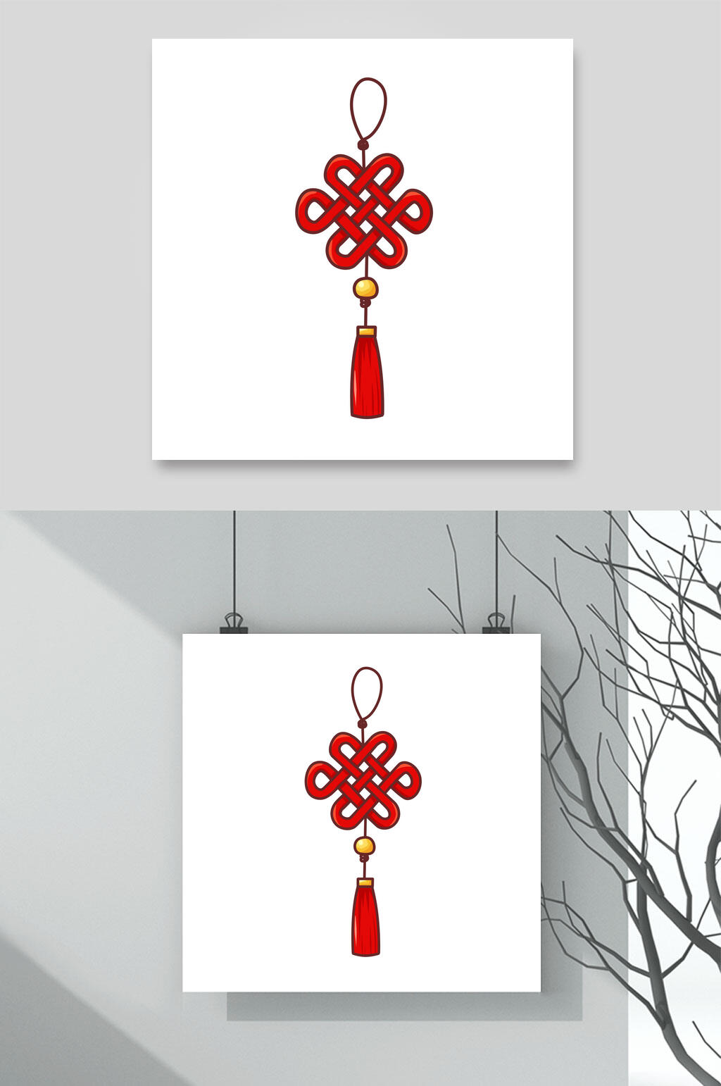 红色中国结新年元旦插画素材素材