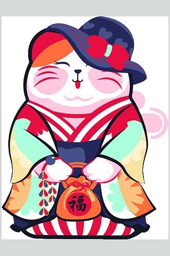 可爱手绘招财猫插画矢量素材