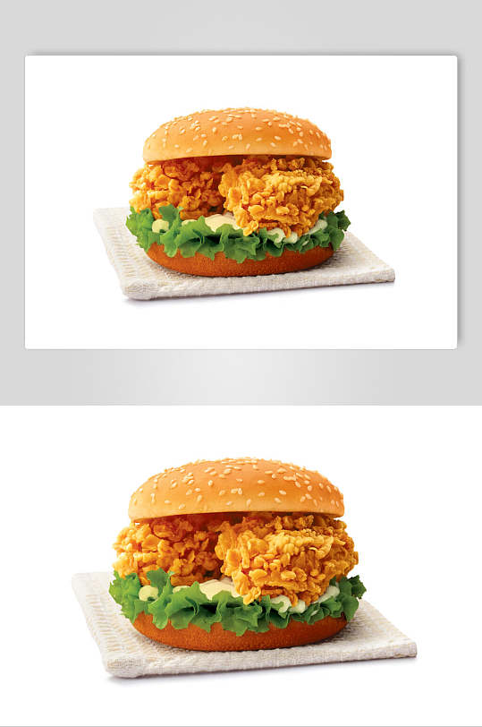 香辣鸡腿白底汉堡食物图片