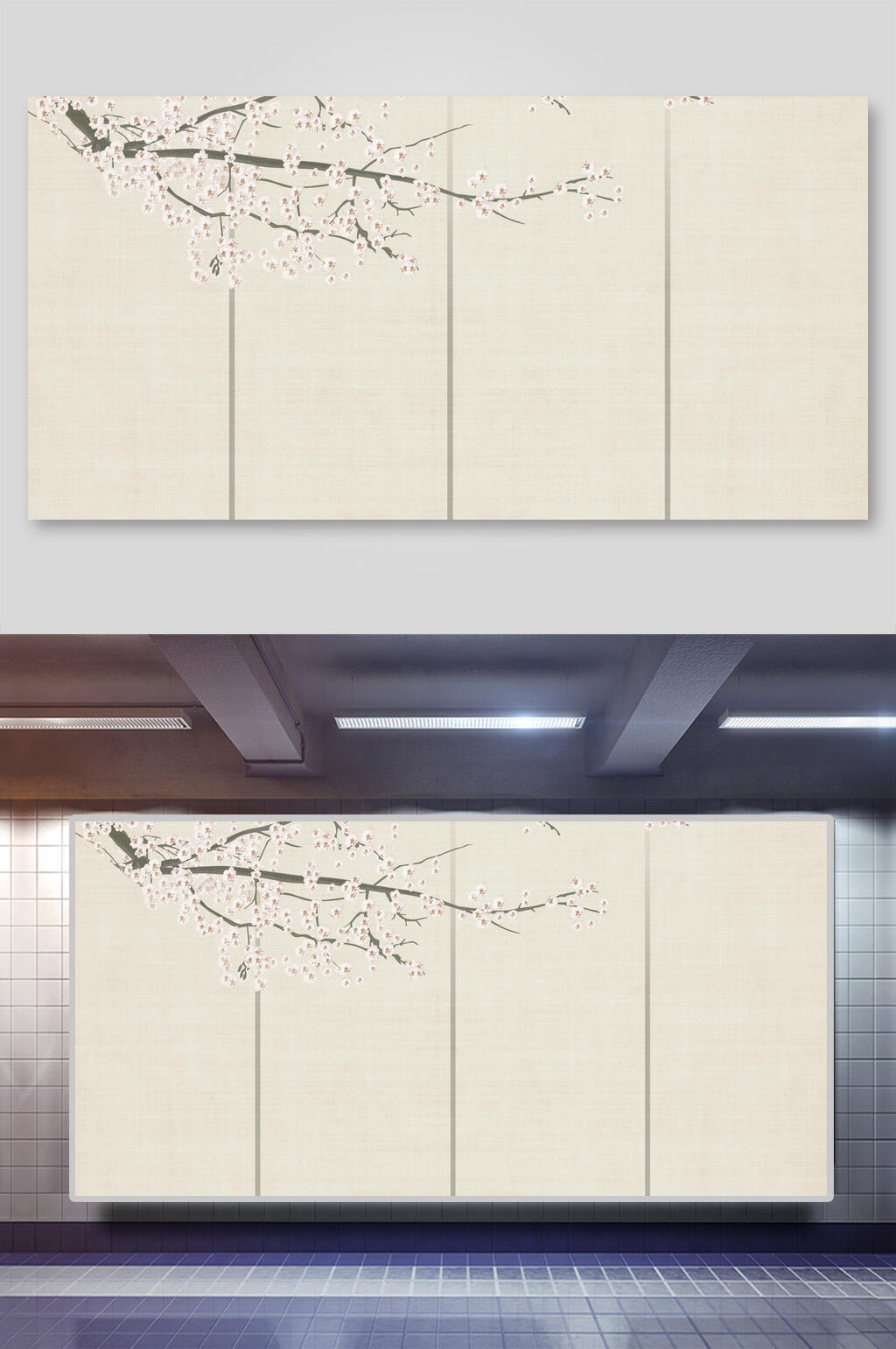 白花树枝中国风工笔画背景素材