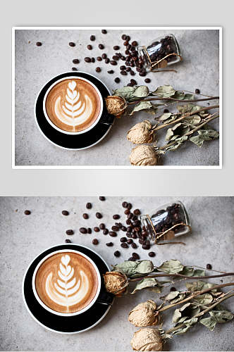 干花咖啡豆咖啡拉花图案图片