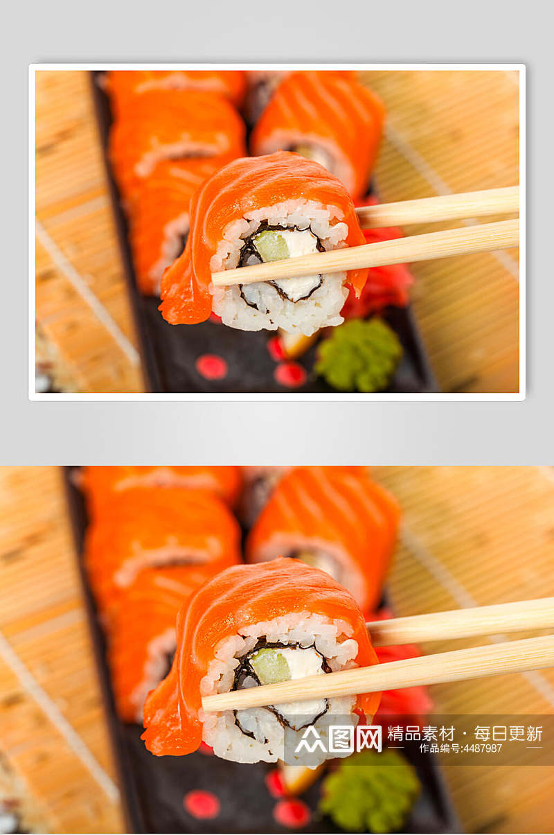 木头筷子叶子日料寿司实拍图片素材