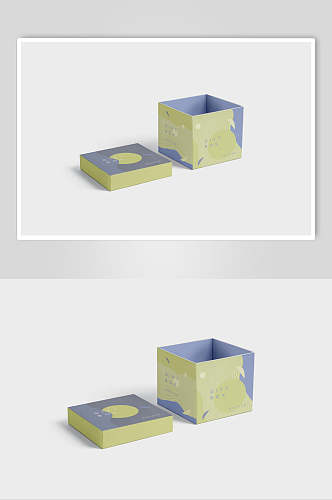 盒子盖子打开蓝黄色方形礼品盒样机