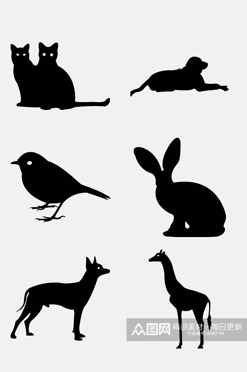 小鸟猫咪兔子黑色动物剪影免抠素材素材
