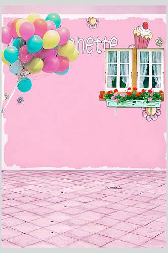 粉色气球卡通田园背景图片