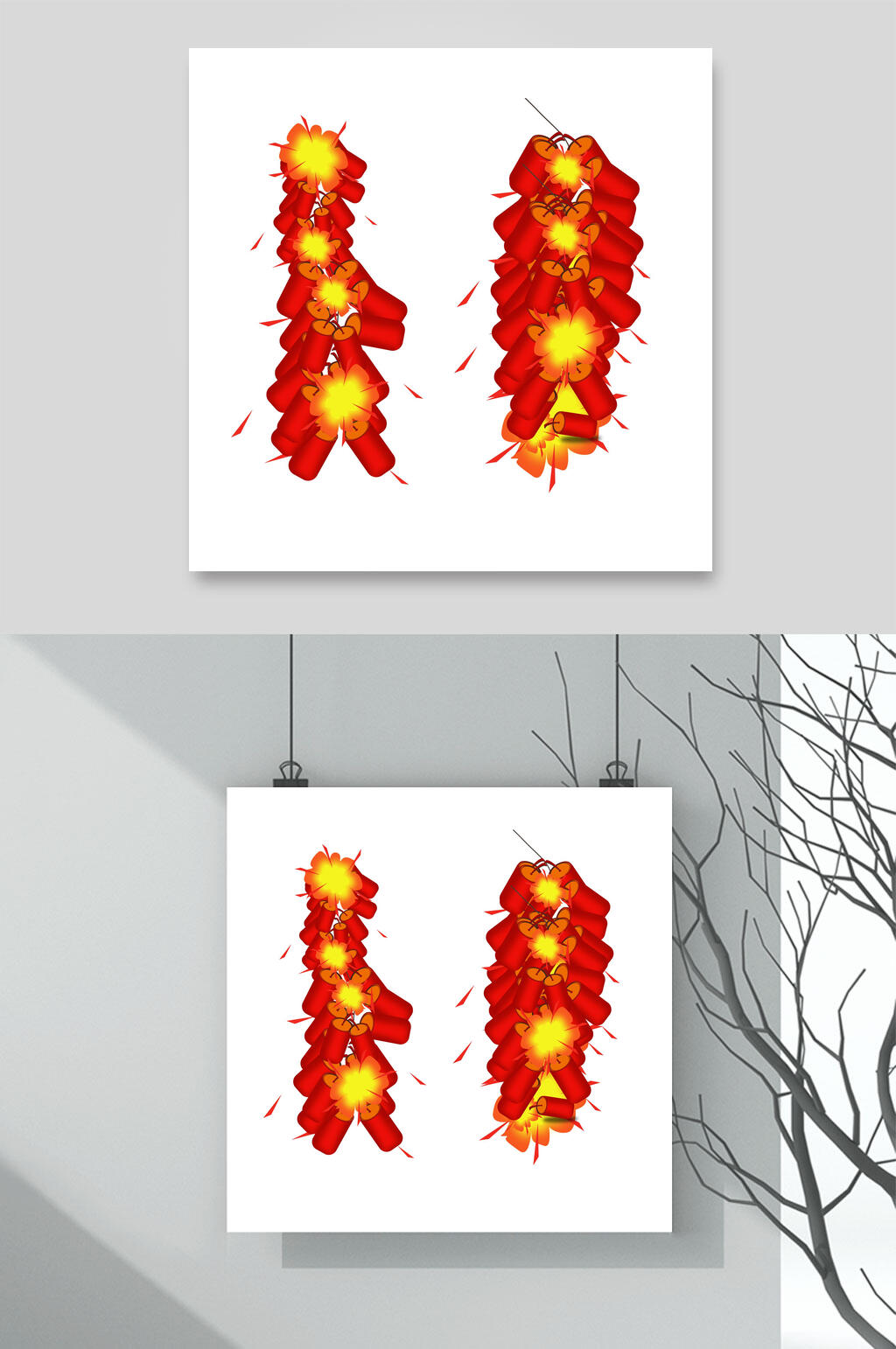 鞭炮红色手绘清新新年元旦插画素材素材