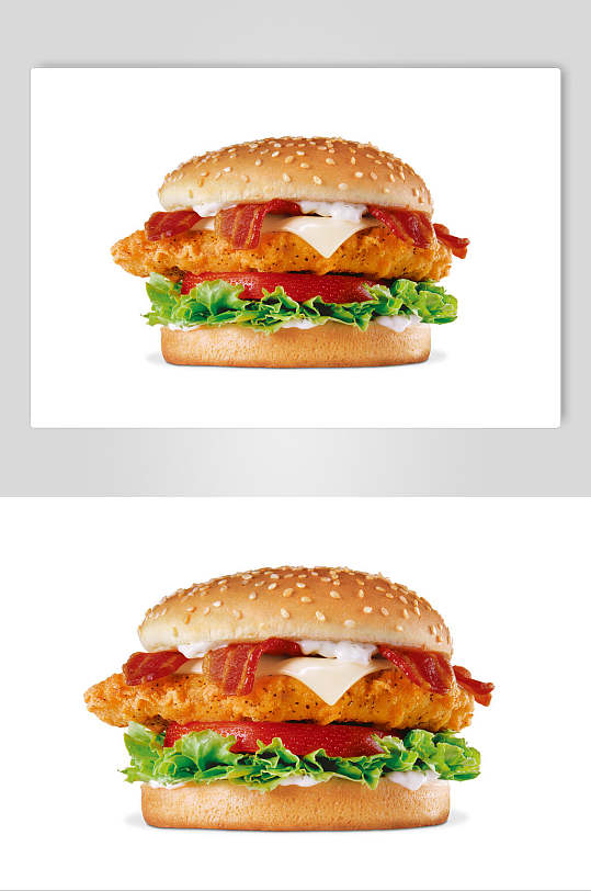 鸡排白底汉堡食物图片
