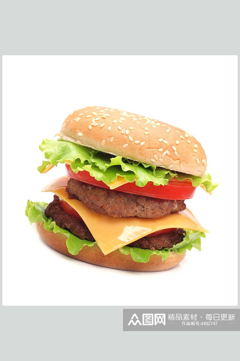 芝士生菜白底汉堡食物图片素材