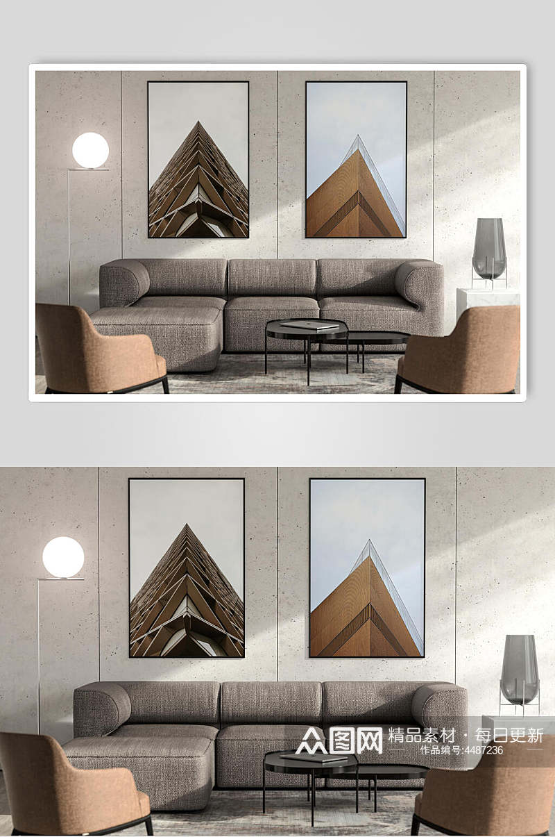 长方形沙发家居相框装饰画样机素材