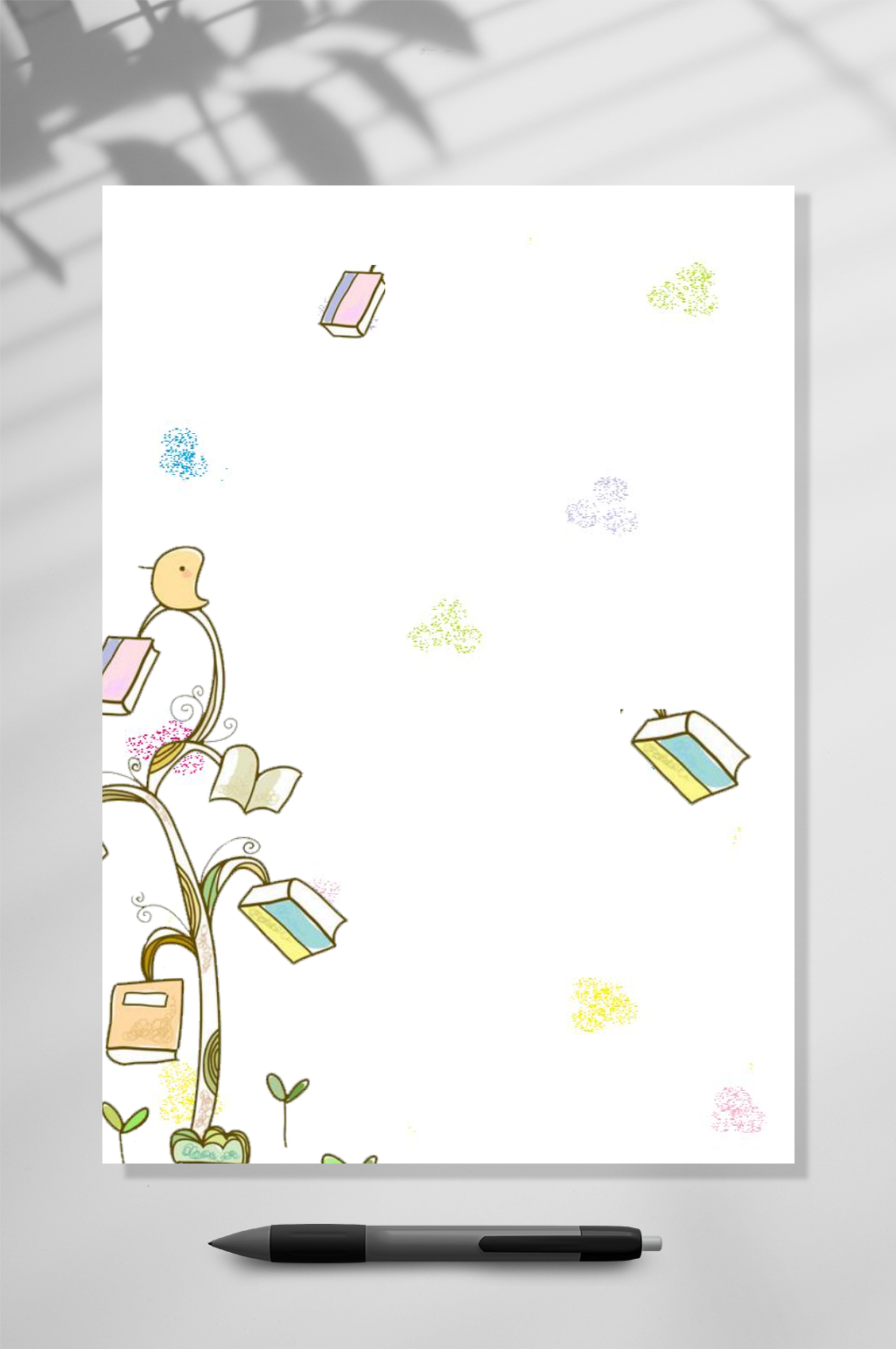 书本可爱信纸背景WORD素材