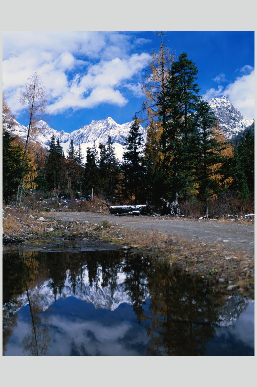 湖泊树木大山大自然风光摄影图素材