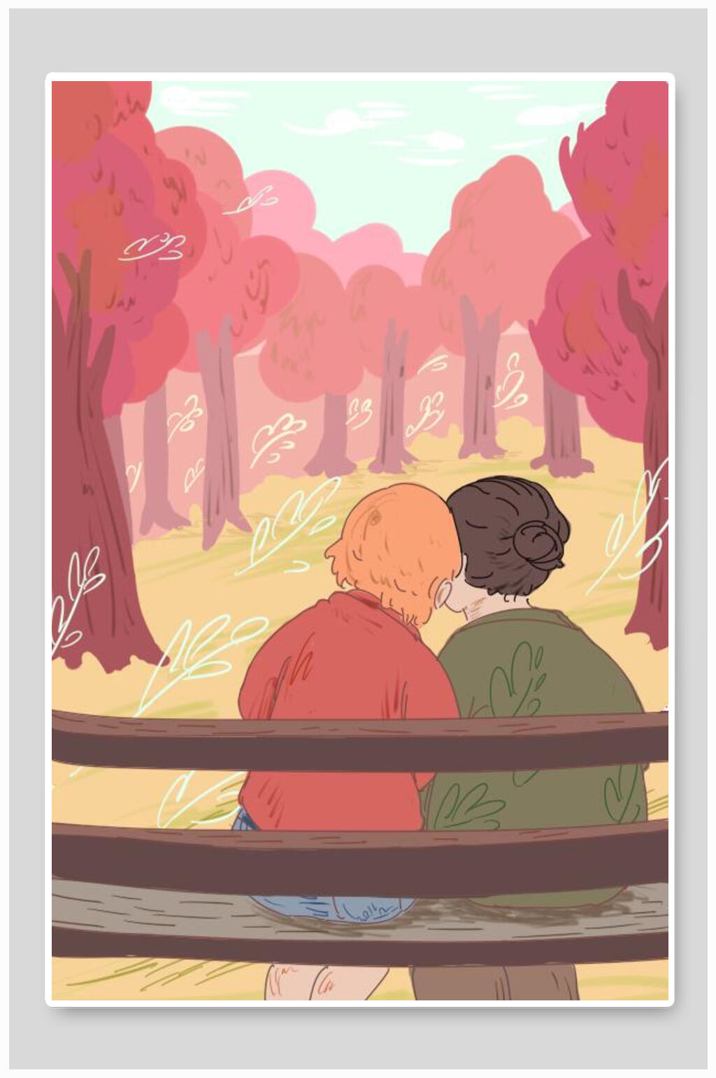 创意手绘人物唯美重阳节插画素材