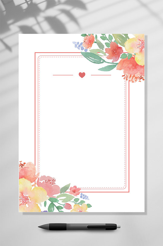 水彩风可爱信纸背景WORD-众图网