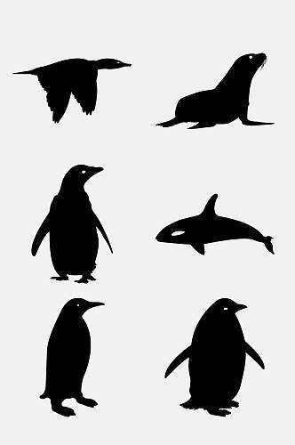 企鹅黑色海报手绘动物剪影免抠素材