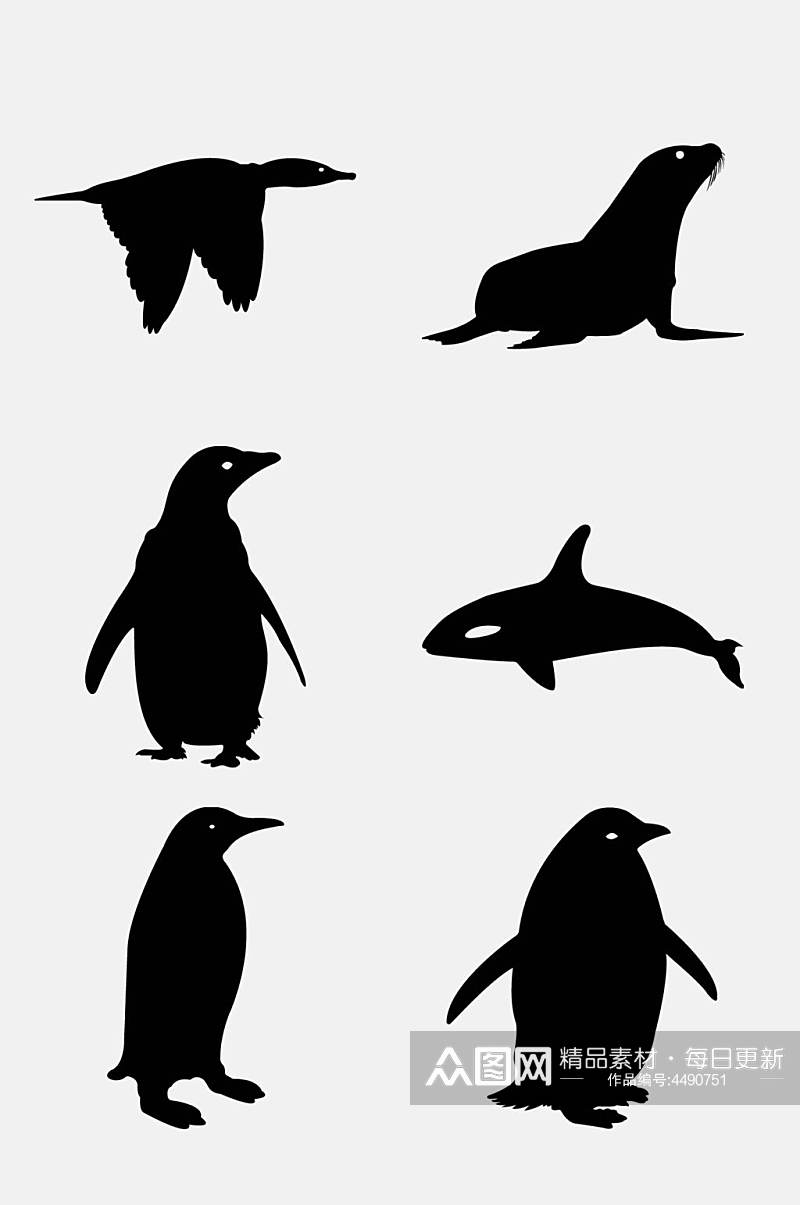 企鹅黑色海报手绘动物剪影免抠素材素材