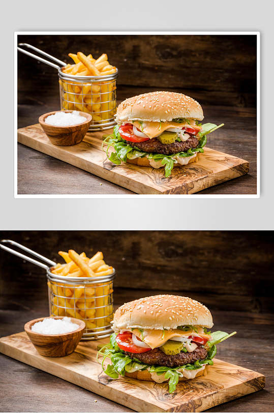 子品牌薯条餐饮汉堡美味效果图高清图片