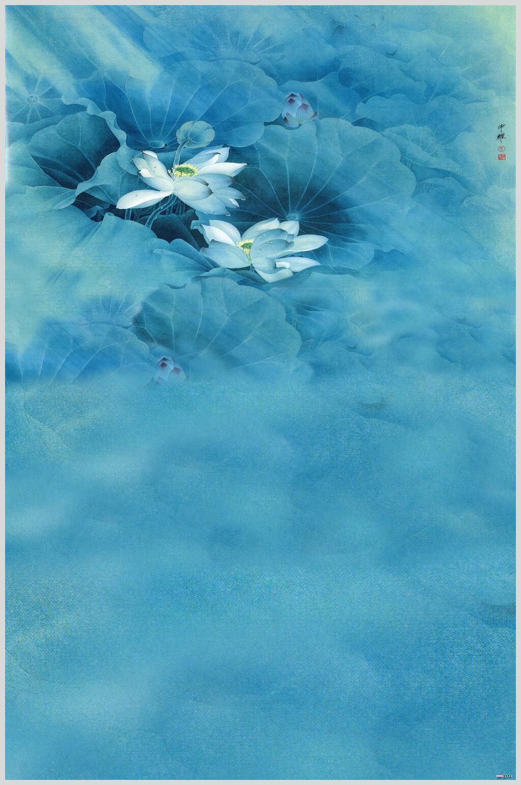 蓝色荷花花卉背景摄影图片素材