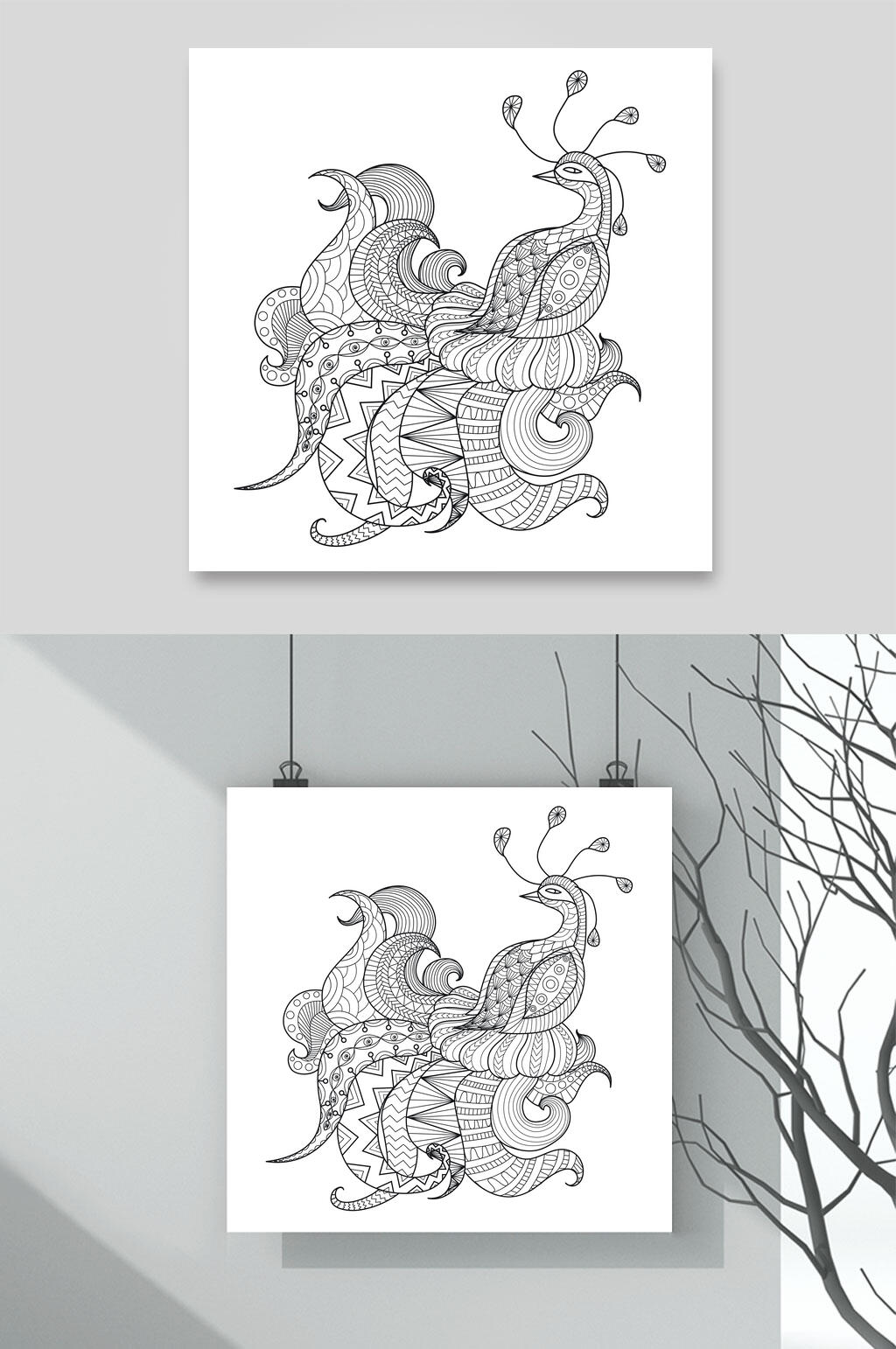 动物黑色魔法森林动物线稿矢量素材素材