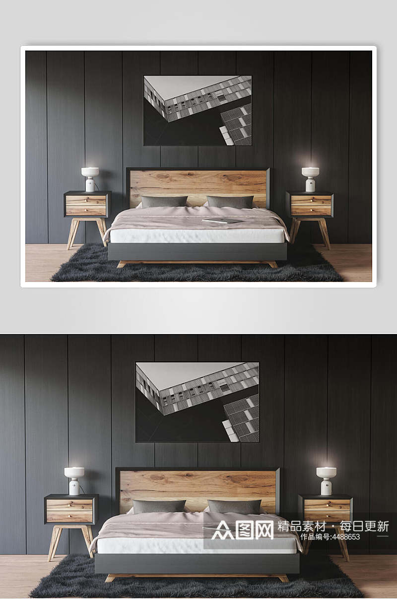 床单木板灯家居相框装饰画样机素材
