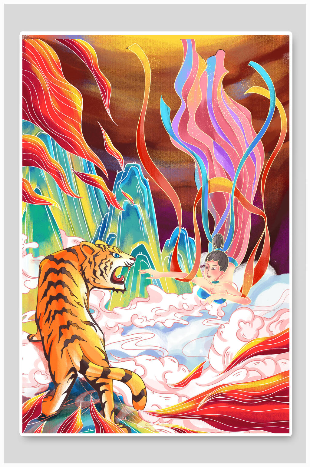 时尚猛虎虎年竖版插画素材
