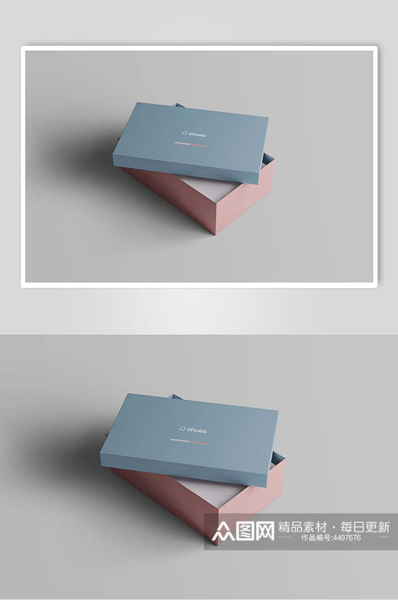 粉蓝打开的简约鞋盒纸盒样机素材