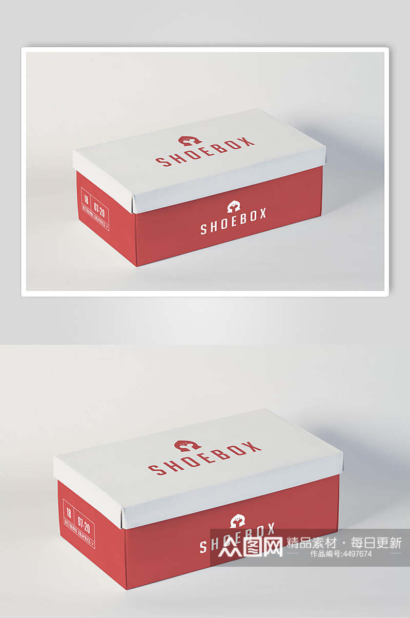 红白简约鞋盒纸盒样机素材