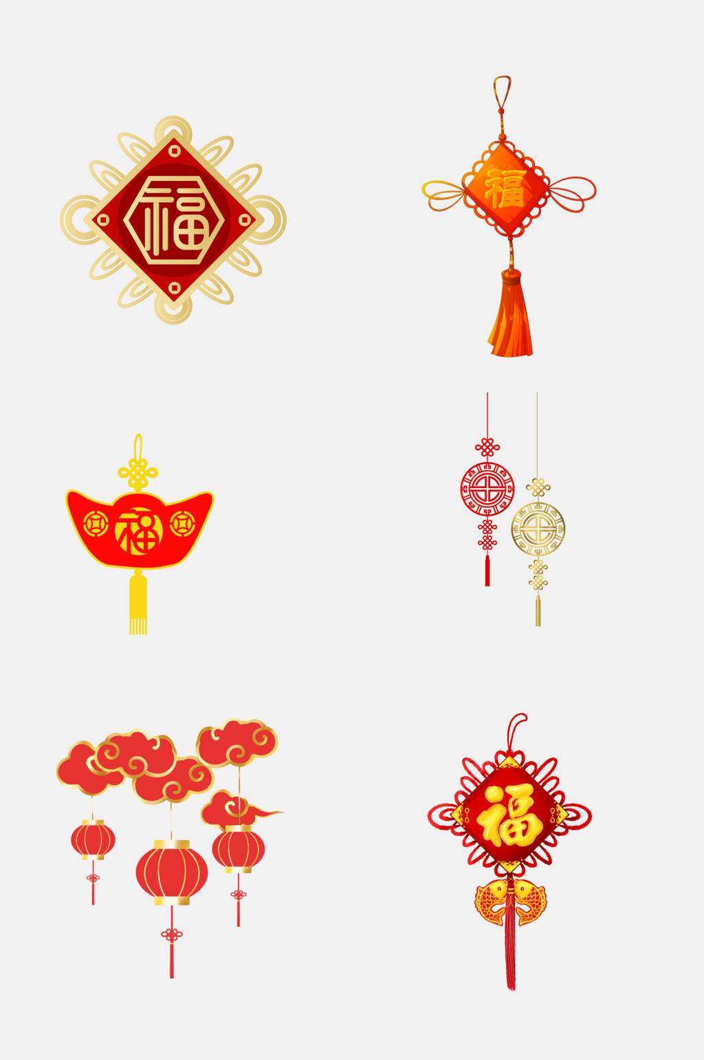唯美祥云红金时尚中国结免抠素材素材