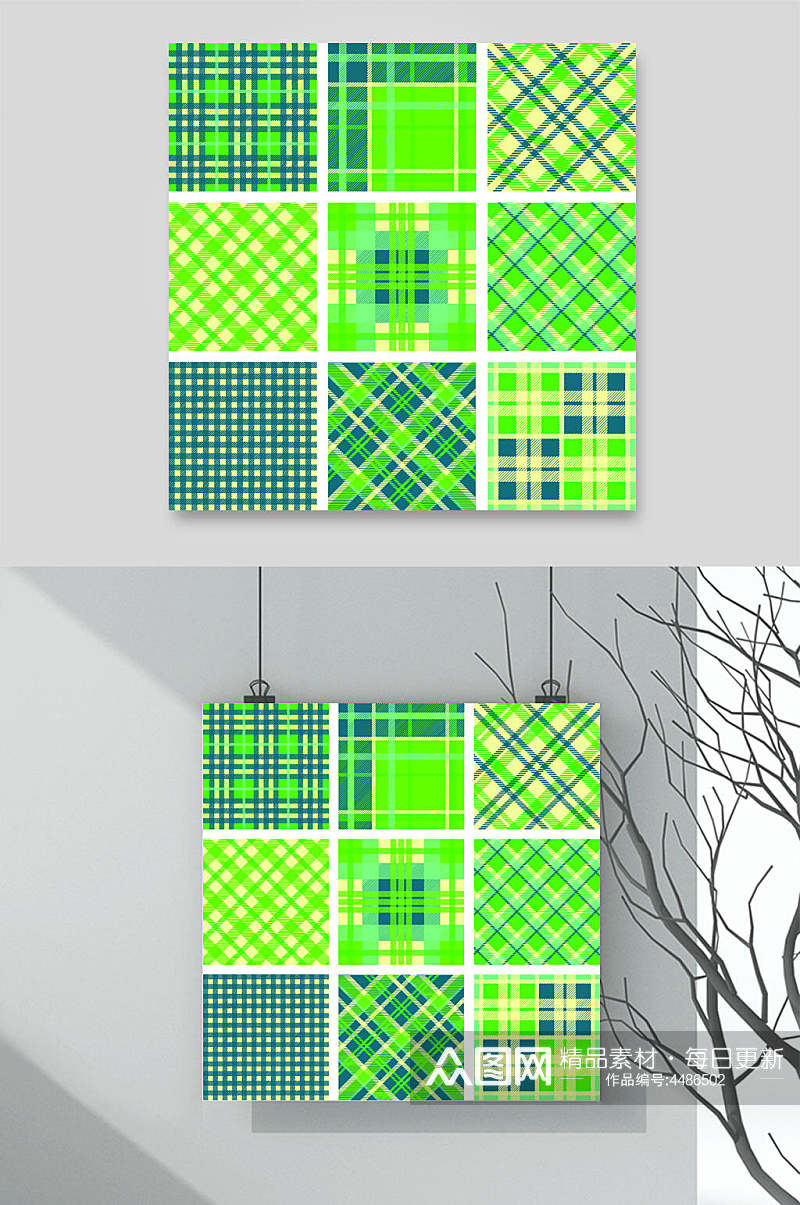绿色线条简约彩色格子图案矢量素材素材