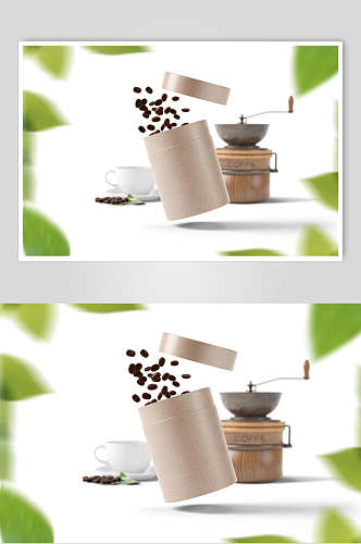 颗粒感叶子棕色咖啡豆包装样机