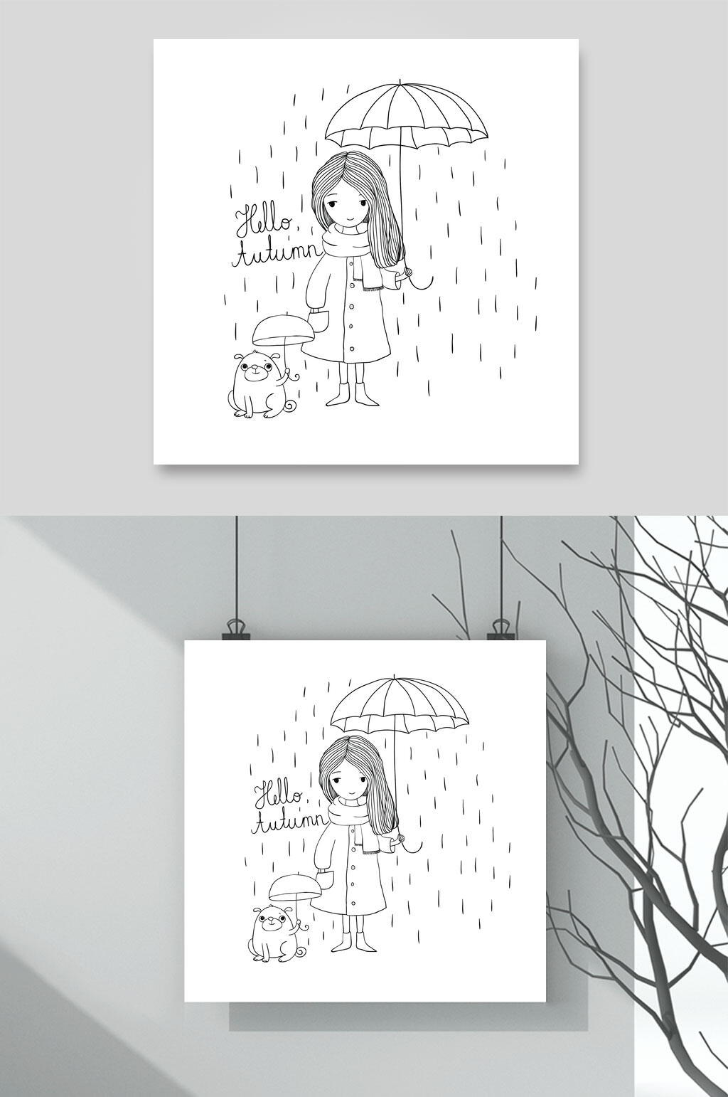 女孩温馨插画矢量素材素材