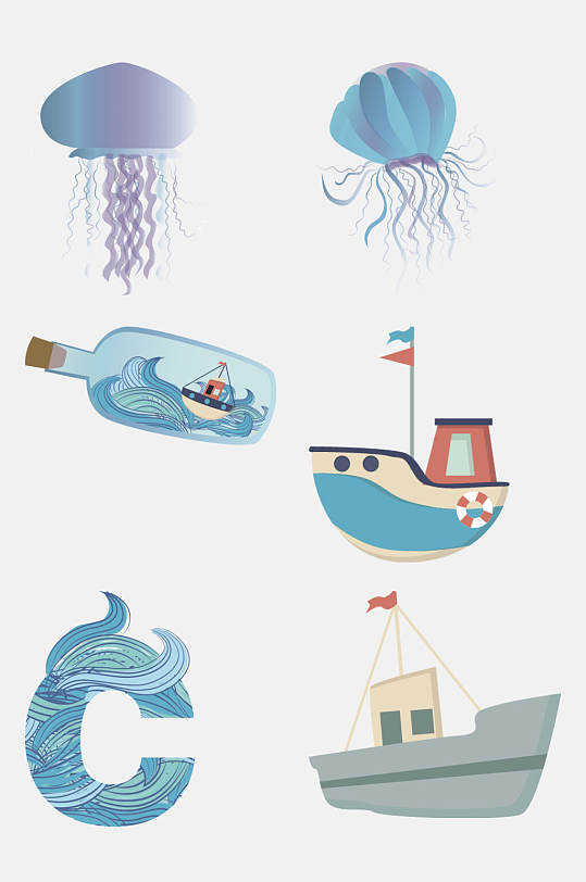 小船唯美动物植物海洋字母免抠素材