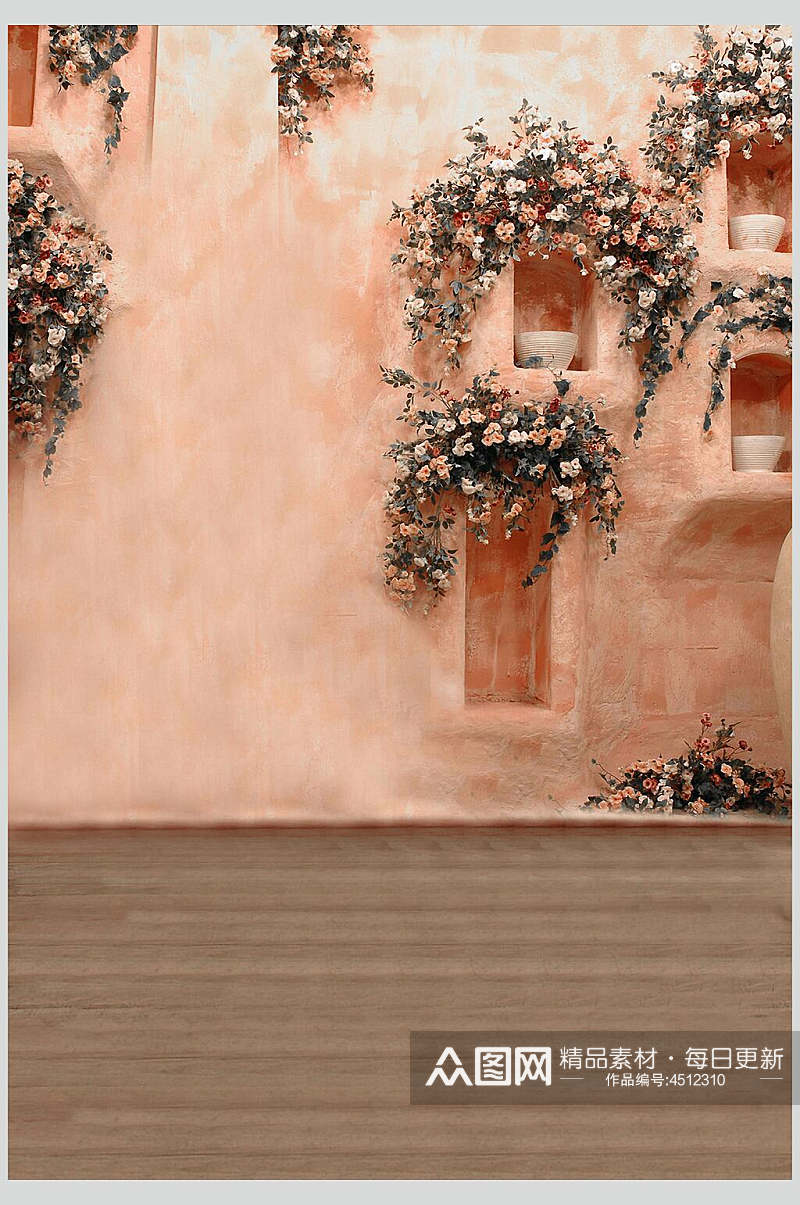 粉色墙面花盆场景背景图片素材