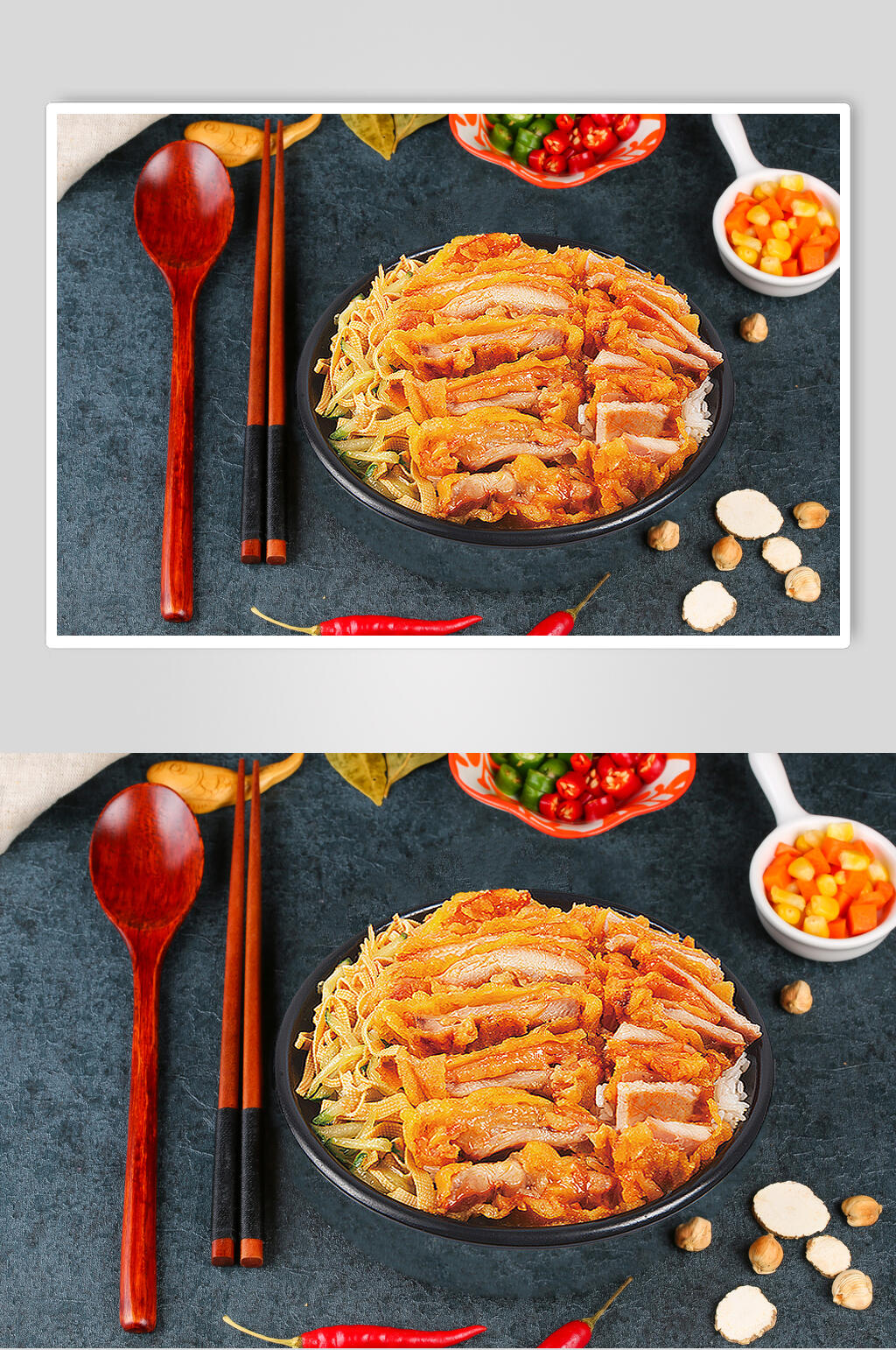 原味脆皮鸡肉饭摄影图片素材