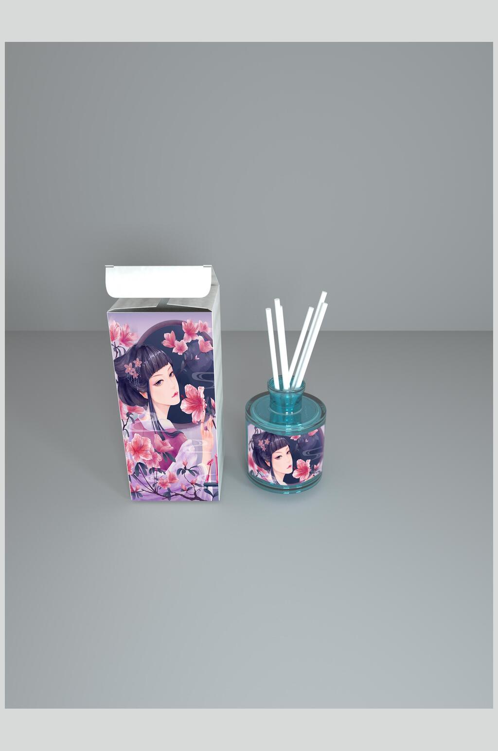 袋子香薰花朵粉色文创包装盒样机素材