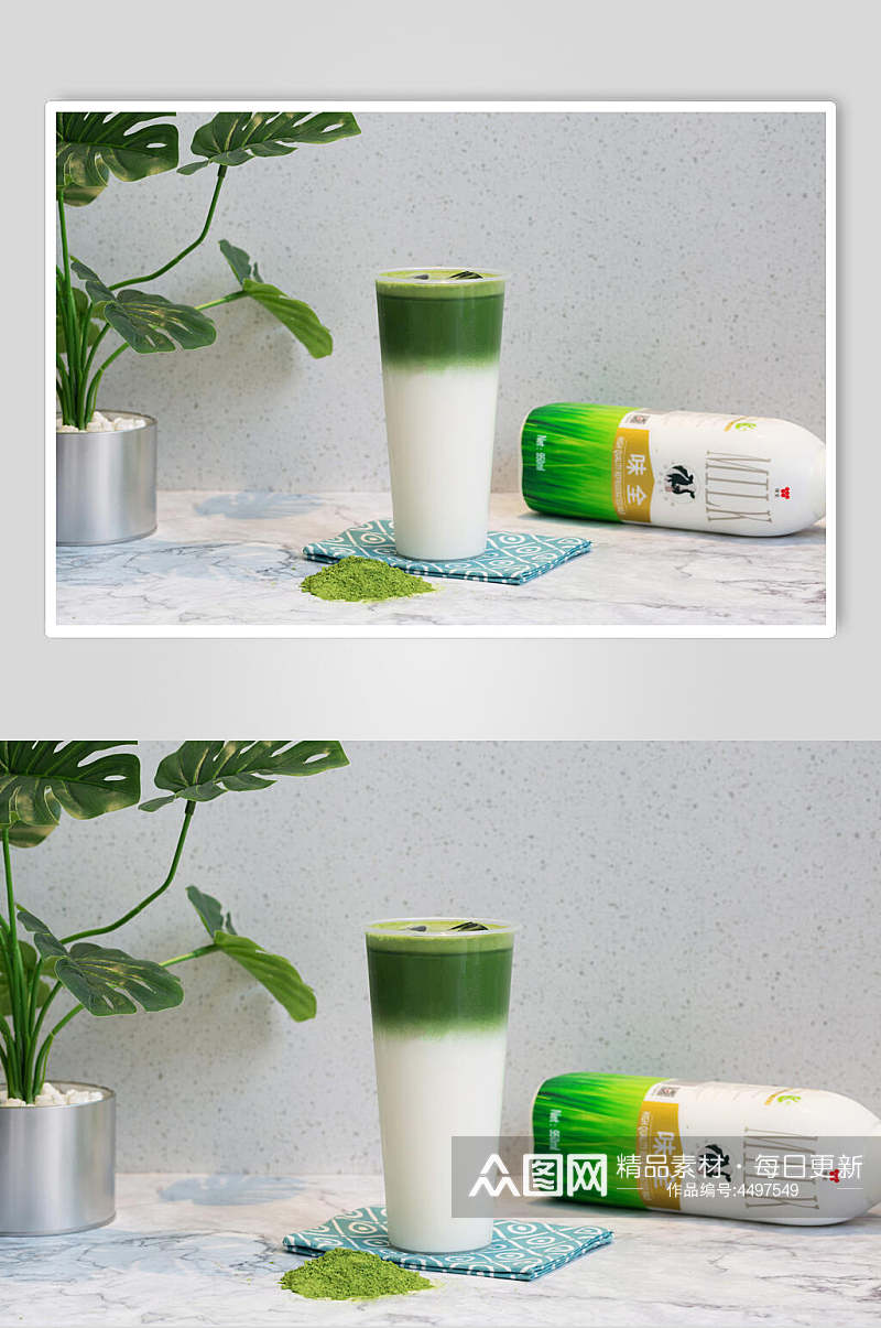 清新绿色植物餐饮奶茶摆拍图片素材