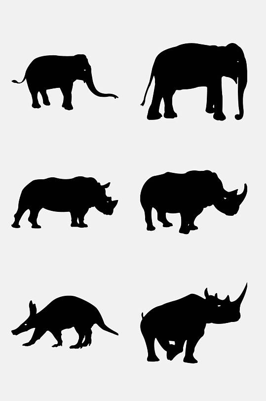 犀牛黑色大象简约动物剪影免抠素材