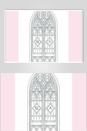 粉白窗户简约欧洲巴洛克装饰矢量素材